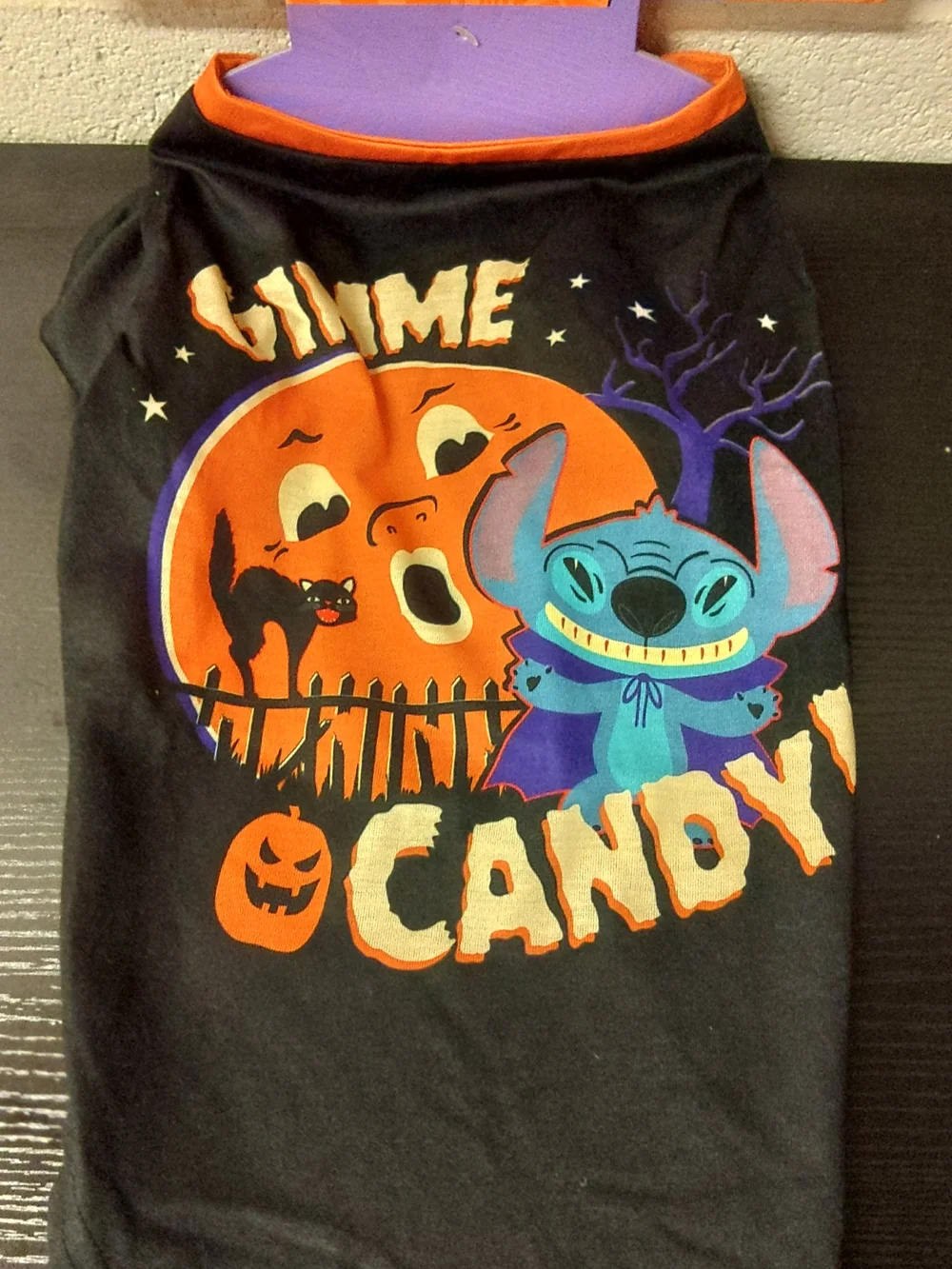 Disney Black and Orange Halloween Pet Tee with Stitch Pumpkin Graphic